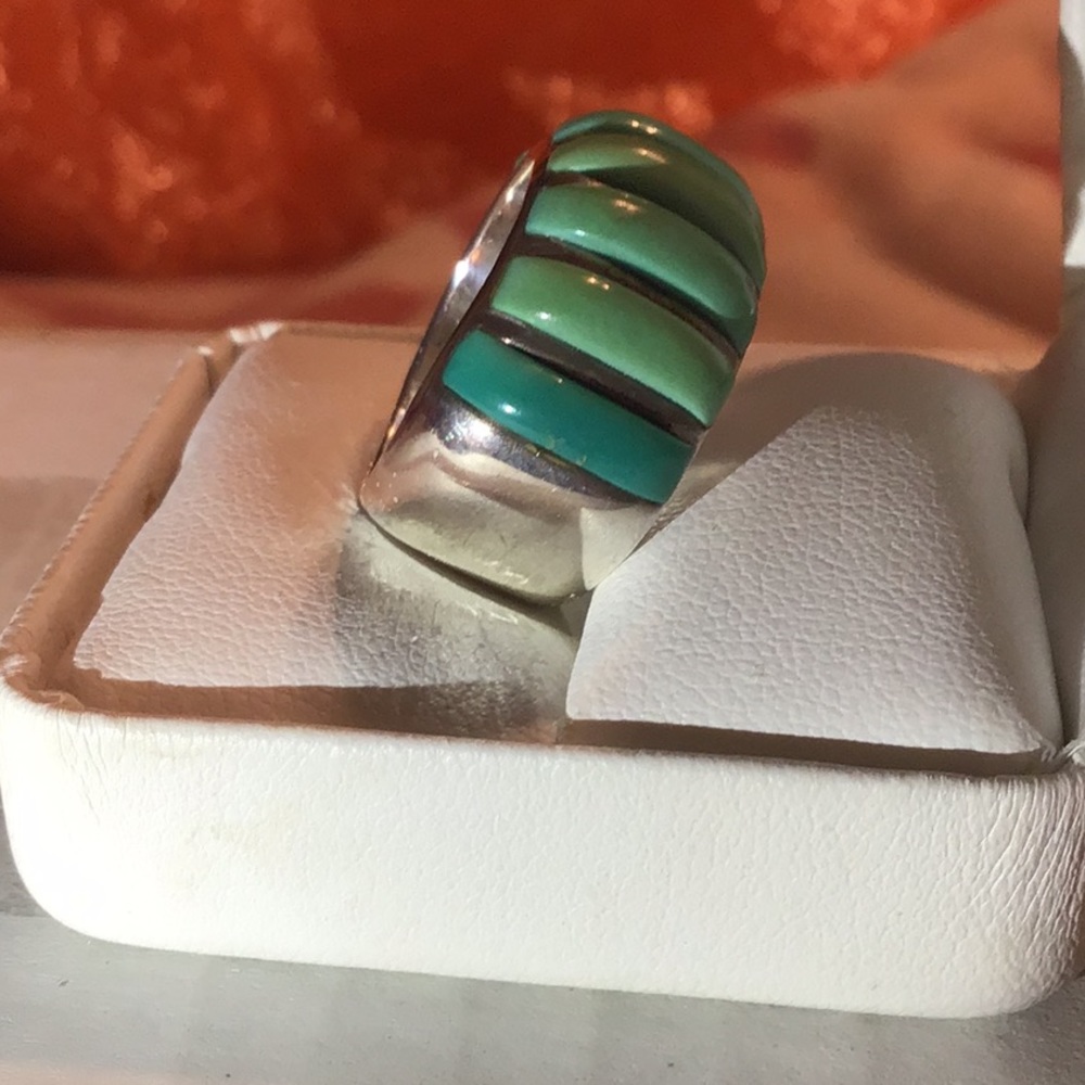 SANEL VINTAGE TURQUOISE BAND RING SIGNED BY ARTIST - Picture 2 of 8